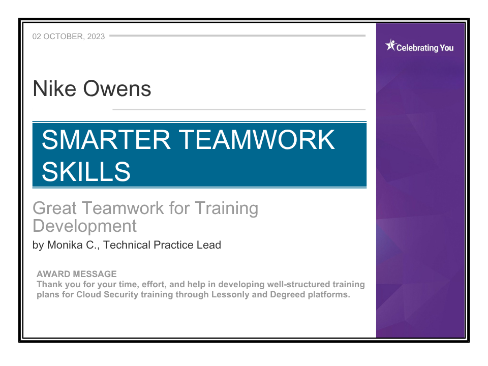 Cloud Training Excellence award